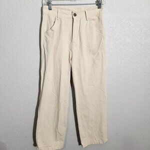 Romwe Pants Womens Size M US 6 Beige High Waist Straight-Leg Cotton